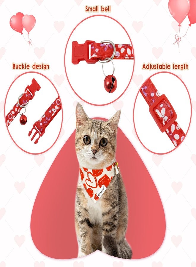 E-Clover Cat Collar-Cat Collars & Matching Scrunchie with Removable Bandana Bell Adjustable for Kitten Kitty Girl Owner Valentines Red Heart - Image 4